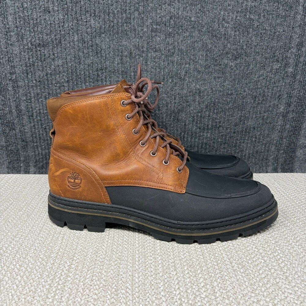 Timberland Port Union Waterproof Duck Boots Leather Rubber Black Brown Mens 10.5